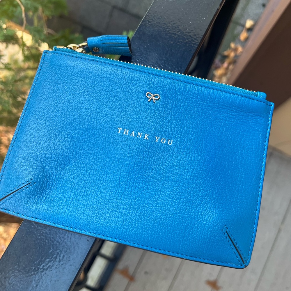 Anya Hindmarch blue leather thank you zipper pouch